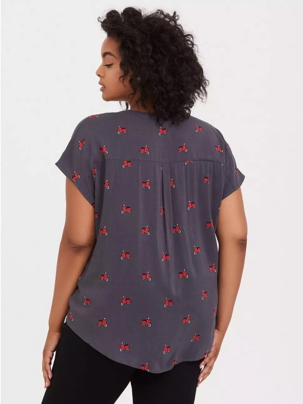 torrid Charcoal Button-Front V-Neck Top with Red Scooter Motif - Picture 4 of 11